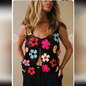 TACH‎ Clothing, Ashete Crochet Top - Multi/Black, Size Large, NWT